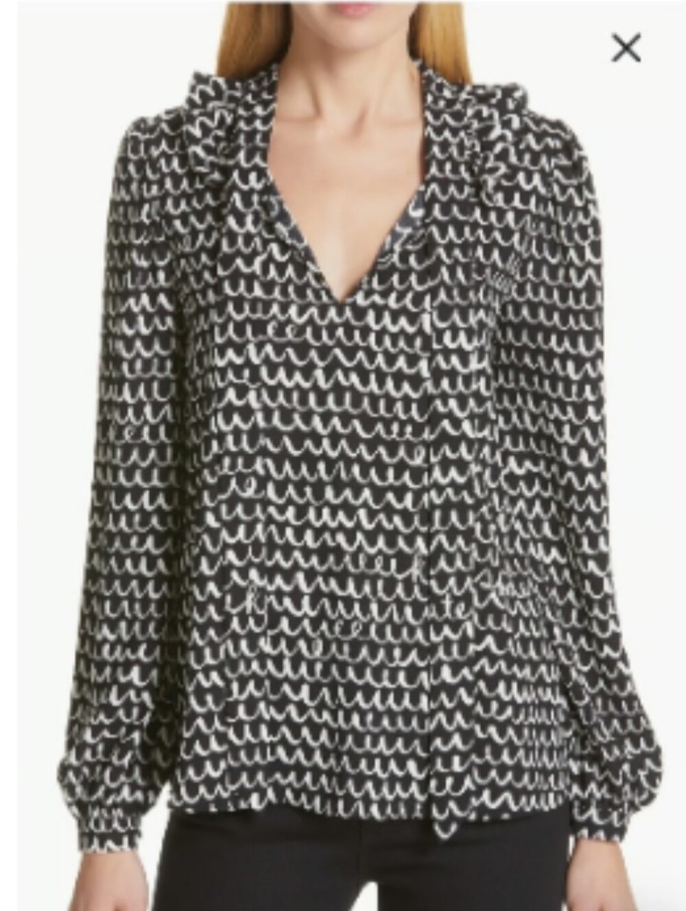 Kate Spade New York Ruffled Tie Neck Wave Print Blouse